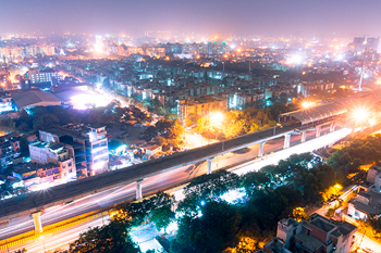 Electric lights at night in metro city