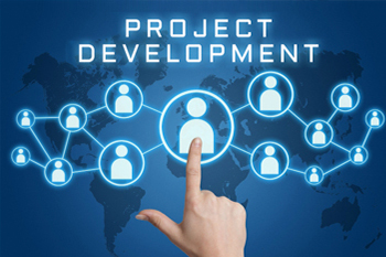 project development image of a finger and buttons
